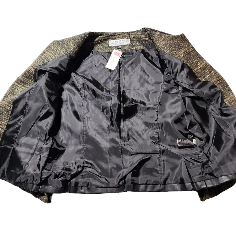 Tahari Black and Gold Vegan Leather Festive Jacket
